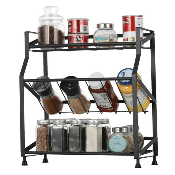 Oumilen 3 Tiers Spice Rack Organizer Freestanding Kitchen Metal Spice Holder Storage, Black