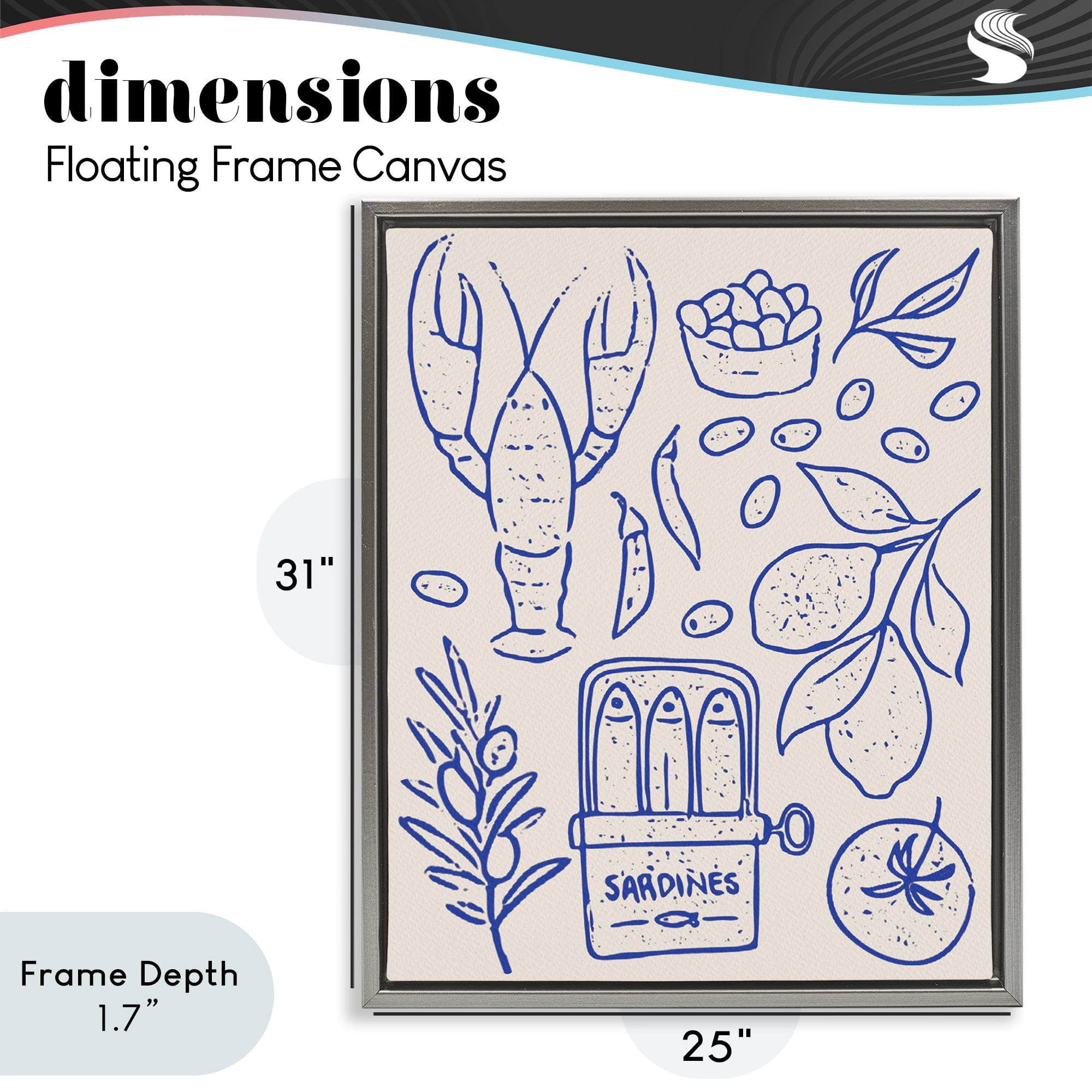 Stupell Industries Seafood & Herbs Simplicity Gray Framed Floater Canvas Wall Art, design by Camila Juncos