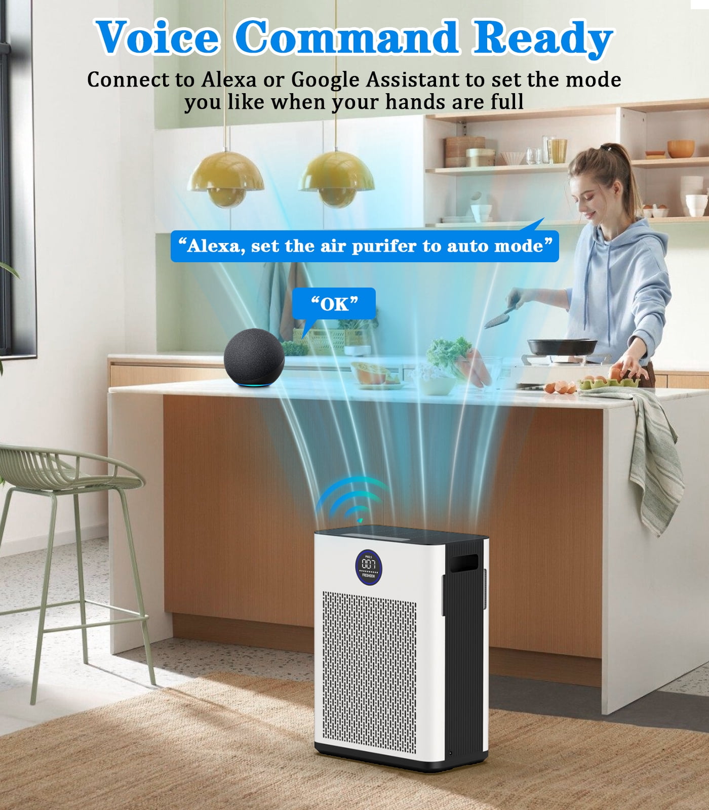 Air Purifier, FRESHDEW Air Purifiers for Home with H14 HEPA and Activated Carbon Filter, Removes 99.99% of Dust,Odors,Smoke,and Pet Hair Covers up to 2300 Sq.Ft, Quiet and Energy Efficient