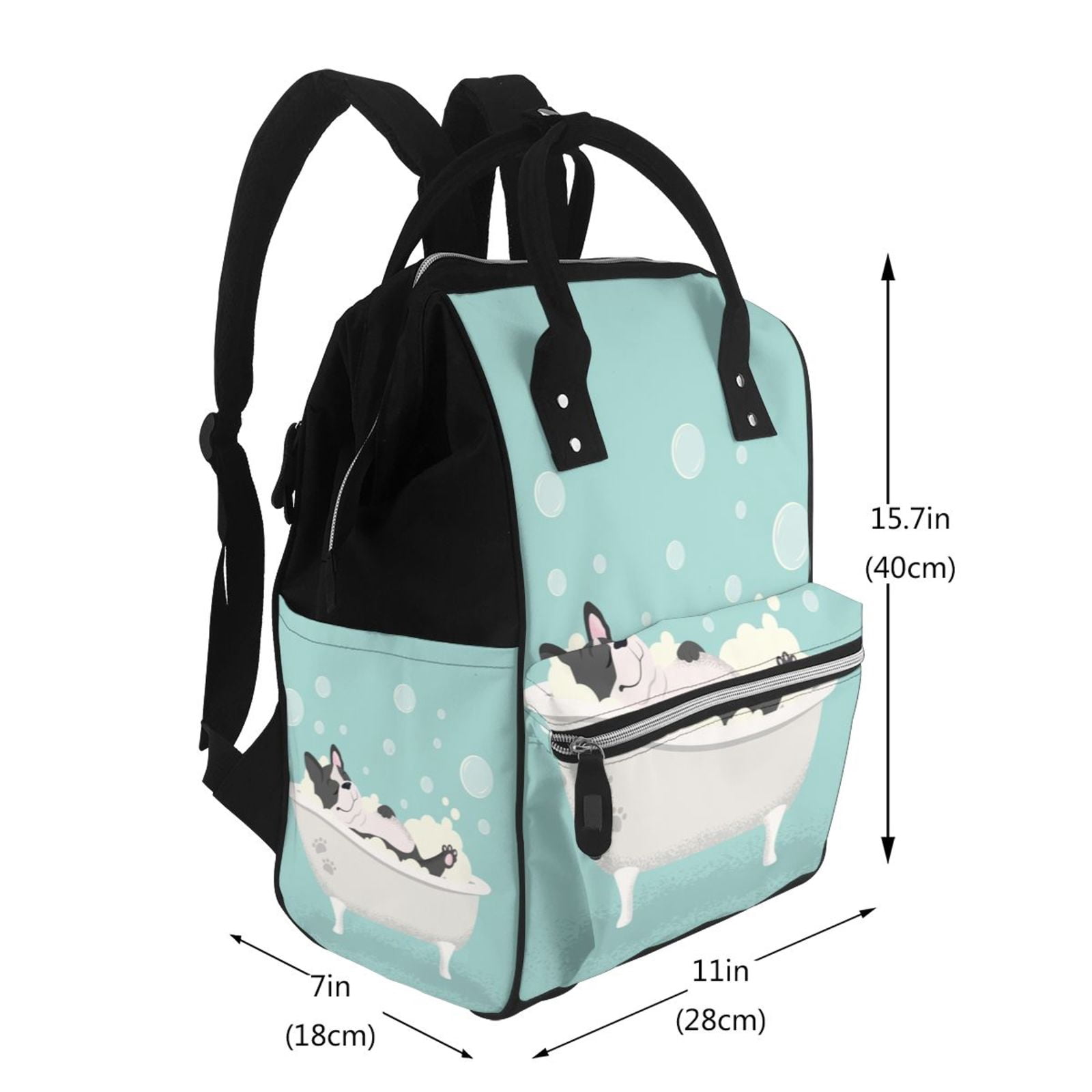 Fuzoiu French Bulldog Taking a Bath Print Diaper Bag Backpack,Baby Essentials Travel Tote,Multi function Waterproof Diaper Bag, Travel Essentials Baby Bag - Unisex