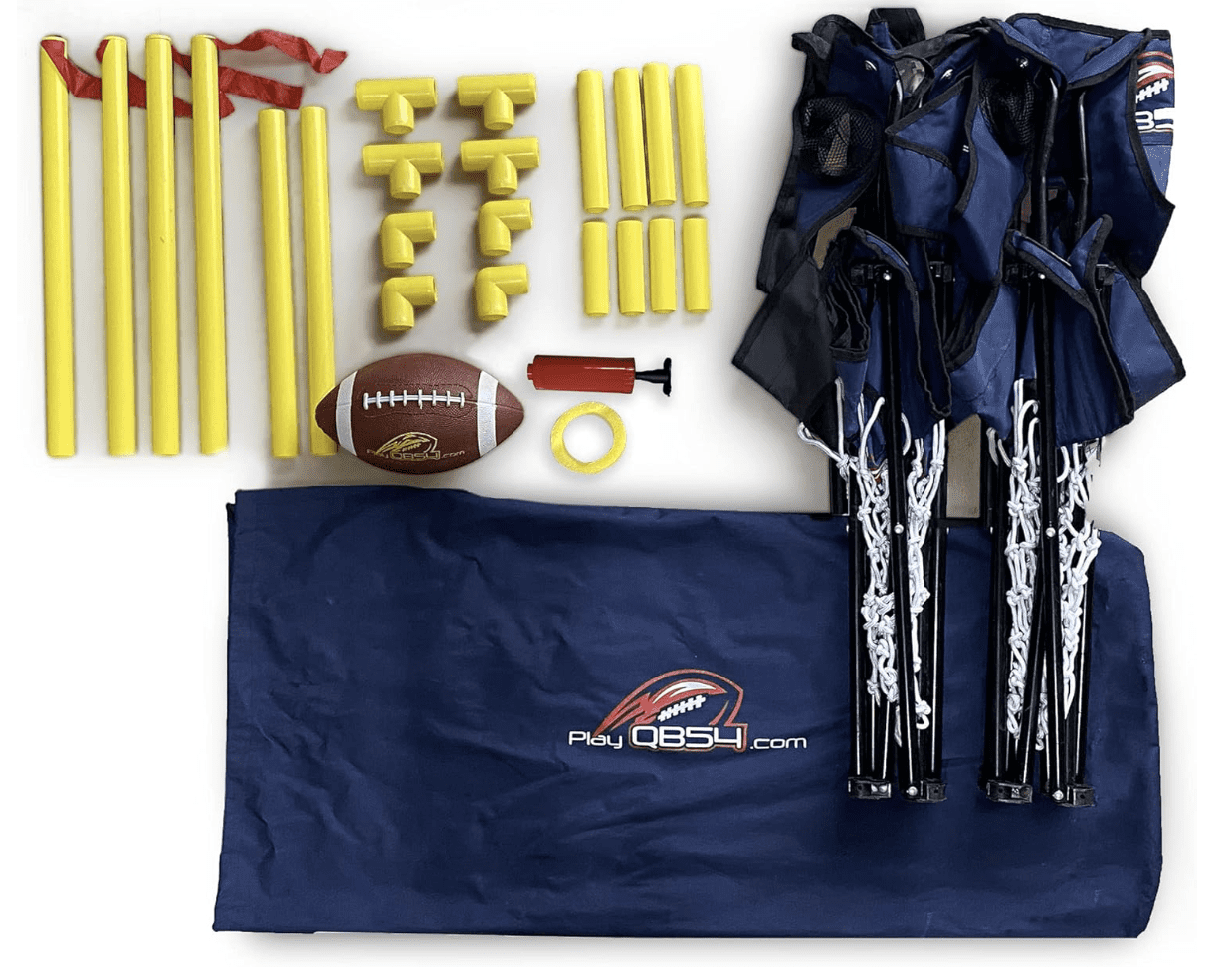 QB54 - The Ultimate Football Yard Game Set, Outdoor Football Toss for Tailgating, Backyard, Beach, Park, Tournaments, Sports Training, Score Touchdowns, Kick Field Goals (Navy Blue)