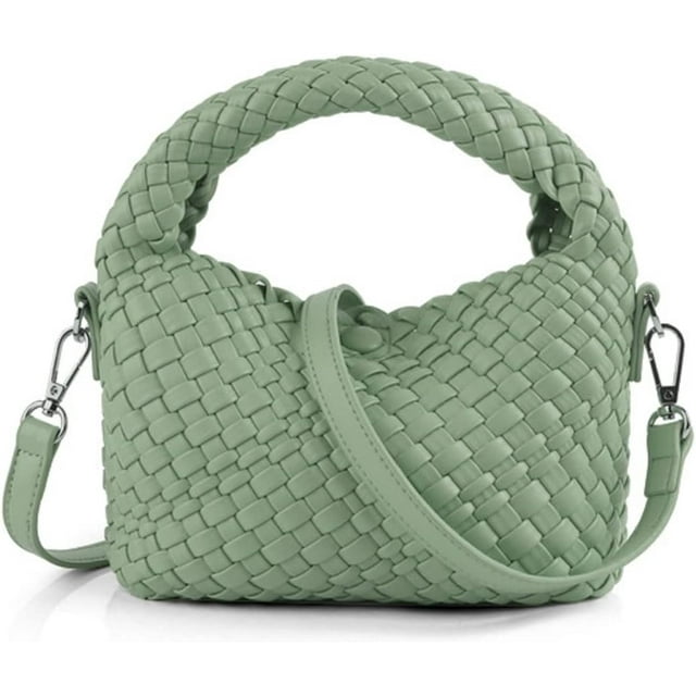 LHSHID Women Woven Tote Small Crossbody Bag, Weave Quilted Purse Square Shoulder Bag Woven Handbag with Detachable Strap
