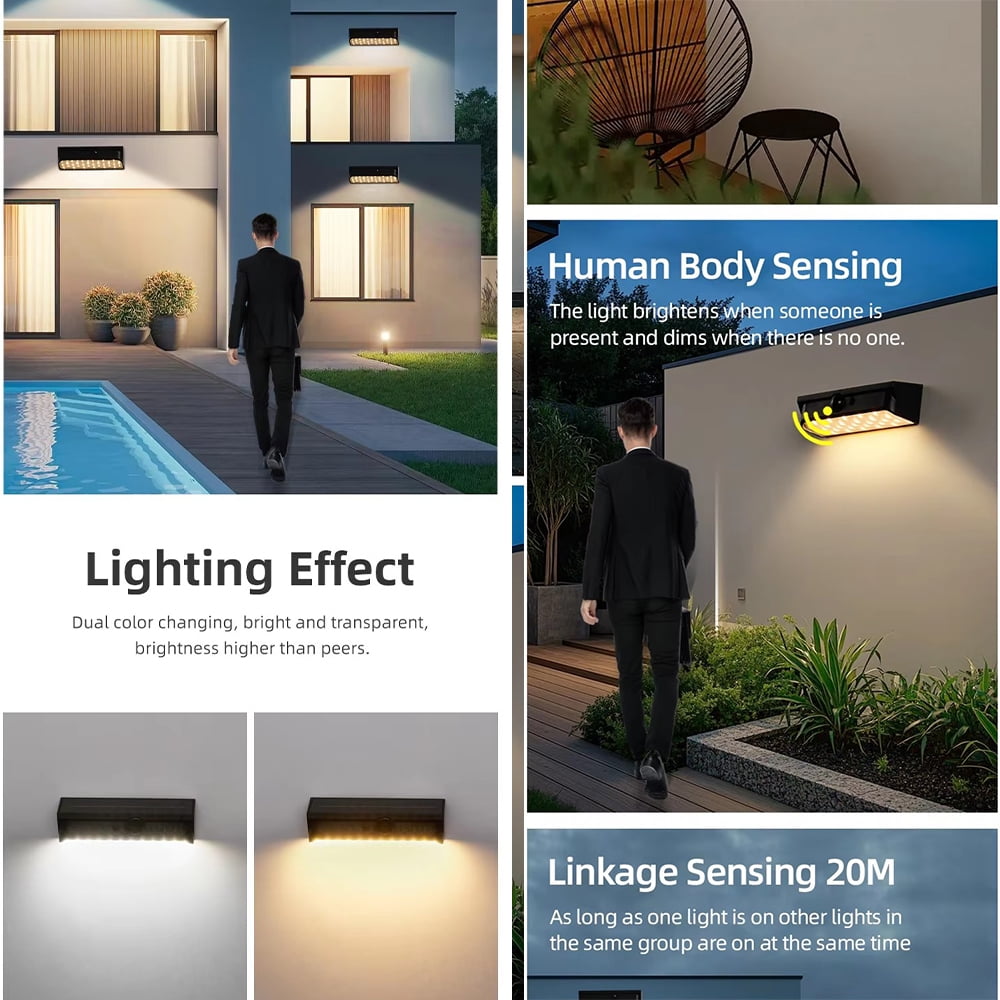 Solar Powered Outdoor Wall Light with Motion Sensor, Waterproof LED Wall Lamp Moonlight Body Induction for Patio Garden Balcony