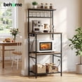 thumbnail image 2 of Behome Kitchen Bakers Rack with Power Outlet,Microwave Stand Station with 6 S Hooks,4 Tiers Kitchen Storage Shelf Rack for Kitchen, Dining Room,Living Room,Rustic Brown, 2 of 7
