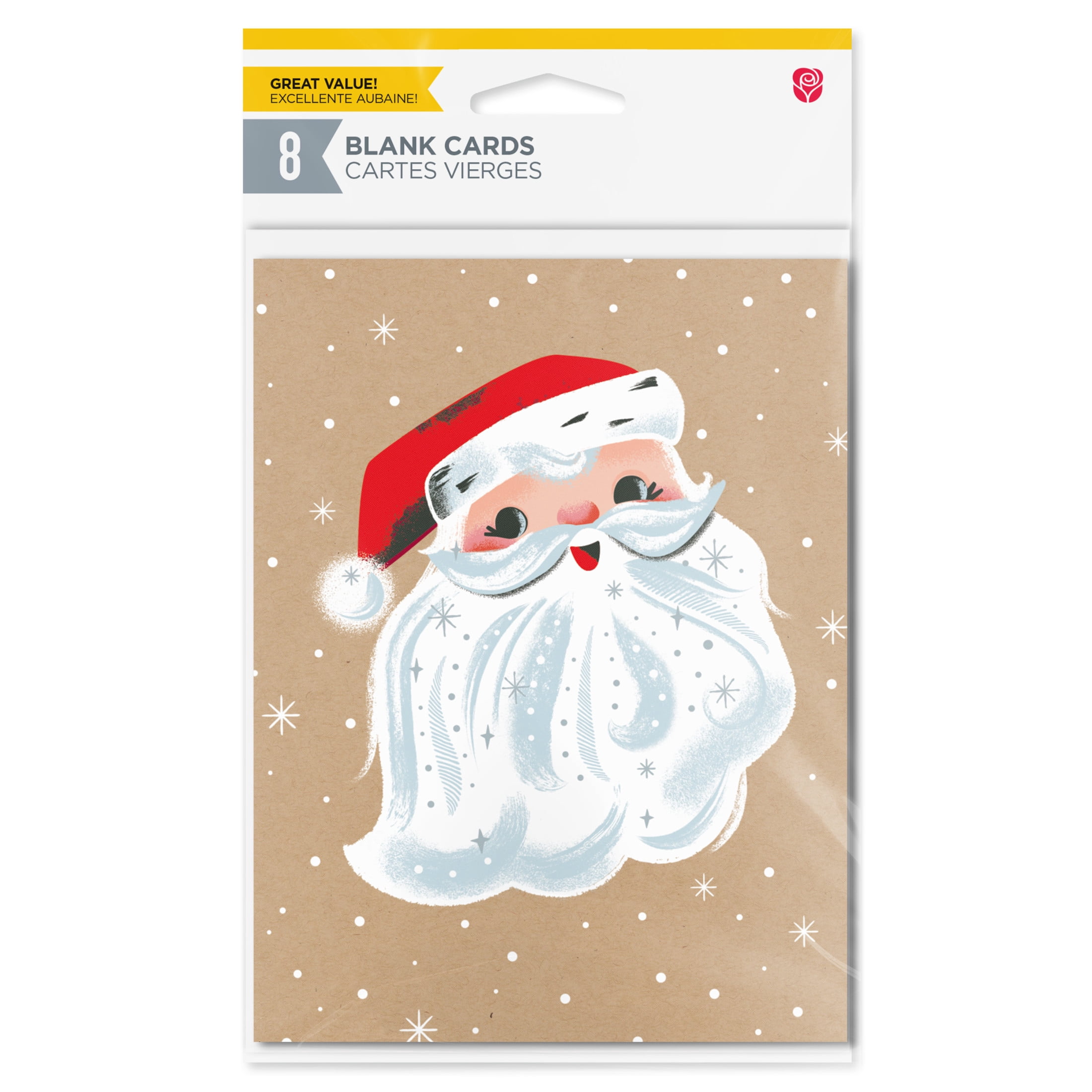 American Greetings 8-Count Blank Christmas Card Pack, Vintage Santa Design