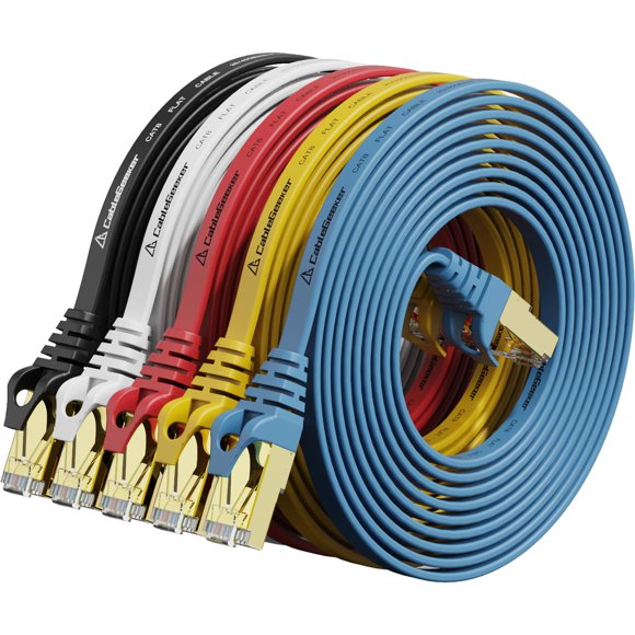 Cat8 Ethernet Cable 10ft 5Pack 5-Color, 2000MHz 40Gbps High Speed LAN Network Cord, RJ45 Flat Cat 8 Patch Cable for Modem/Gaming/Router