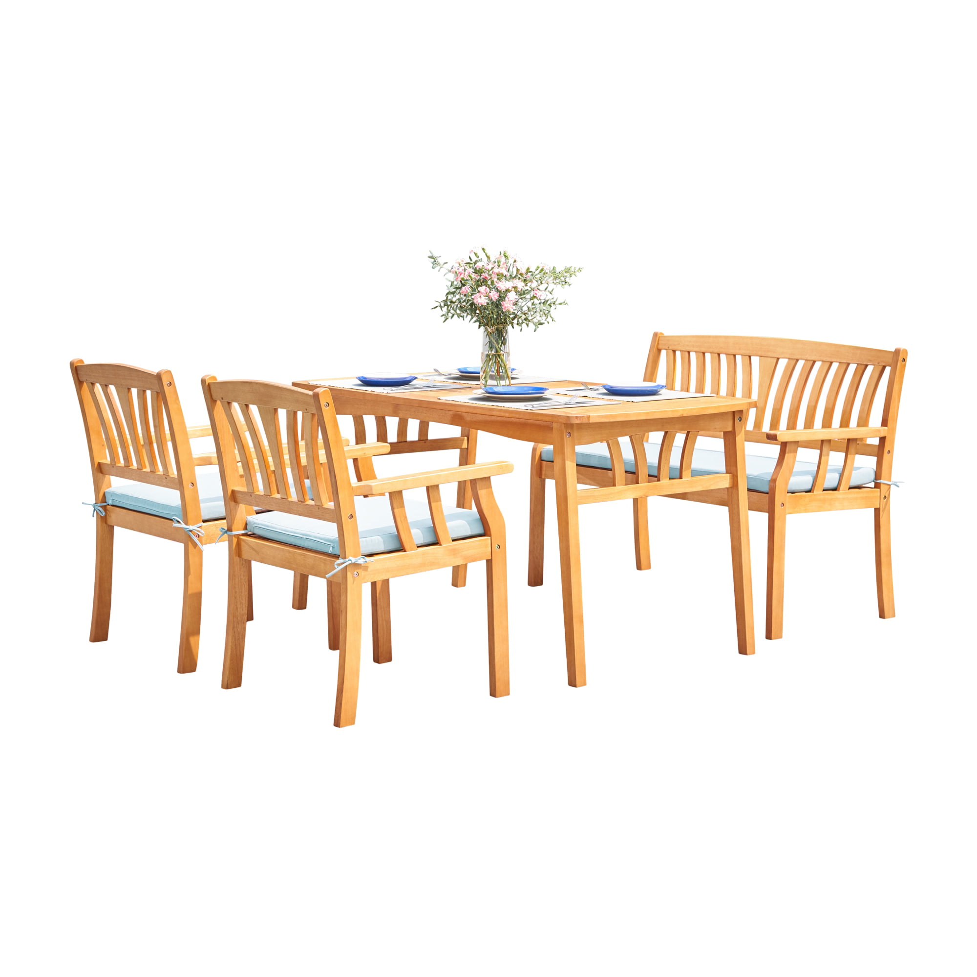 Kapalua Honey Nautical 4-Piece Wooden Outdoor Dining Set with Bench