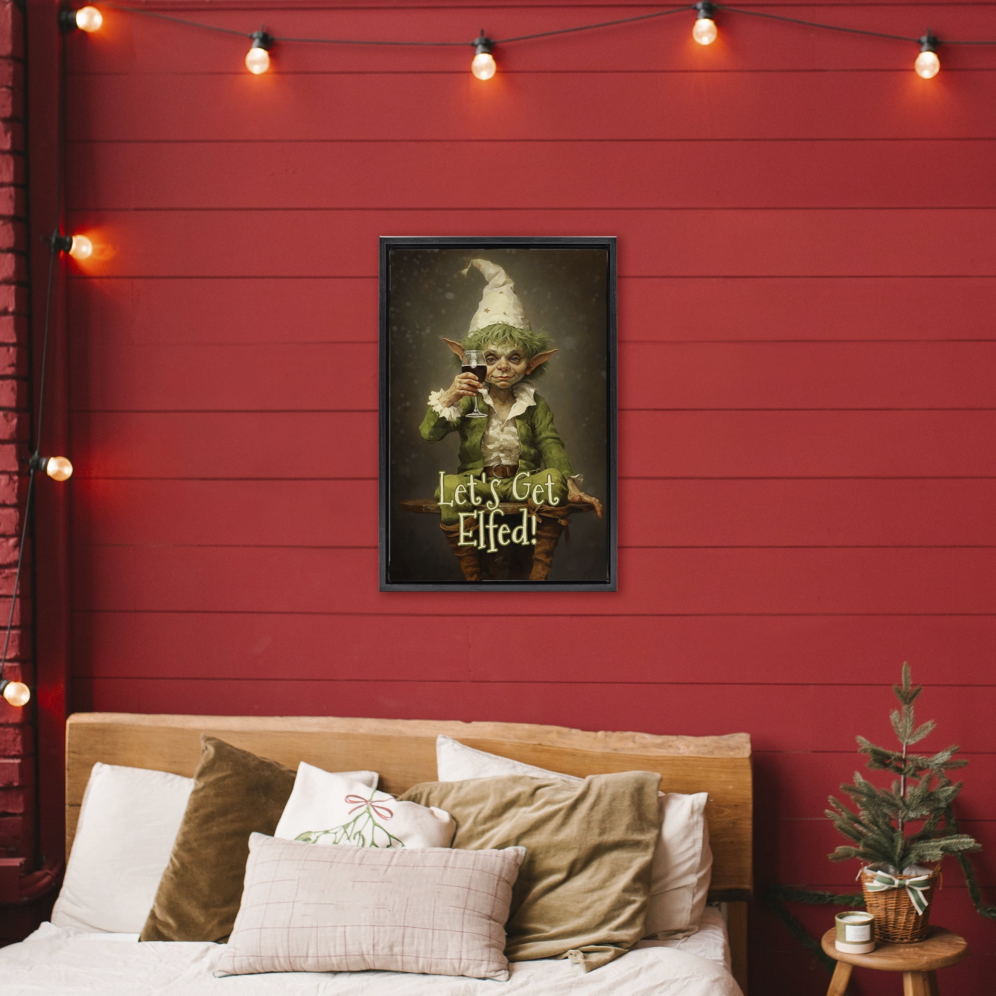 Stupell Industries Let's Get Elfed Black Framed Floater Canvas Wall Art, design by Tina LeCour