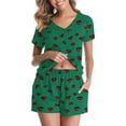 thumbnail image 5 of QATAINLAV Womens 2 Piece Outfits Casual V Neck Short Sleeve T Shirts and Shorts Matching Sets Fashion Printed Pajamas Lounge Set, Green, XL, 5 of 9