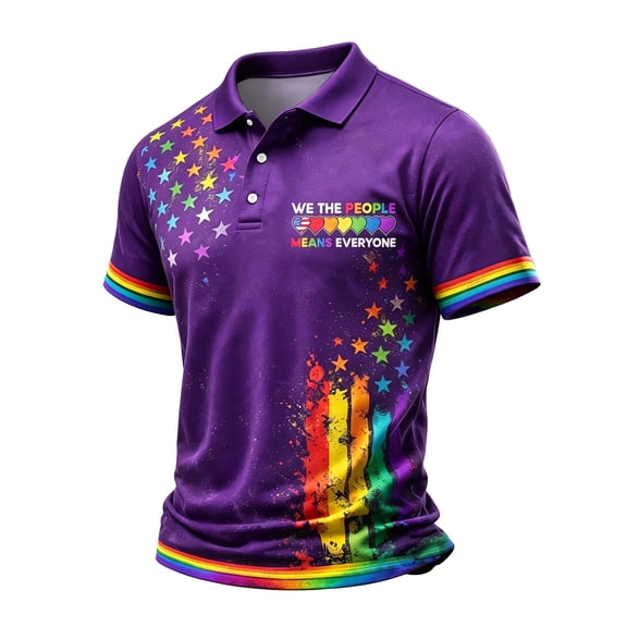 Polo Shirts Men Short Sleeve Rainbow Cuff Pride Casual Golf Shirt Button Collar Summer Tops for Outdoor Daily Wear