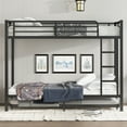 thumbnail image 3 of Bellemave Twin XL Over Twin XL Size Bunk Bed with Trundle Triple Metal Bunk Bed Frame with Ladder and Guardrails Space-saving Bunk Beds for 3 (Black), 3 of 10