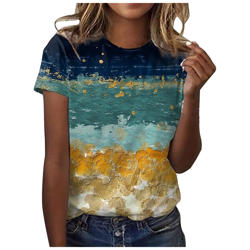 Ichuanyi Trendy Striped T Shirt for Women Summer Graphic Tee Tops Casual Round Neck Short Sleeve Tops