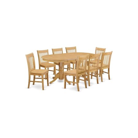 HomeStock 9 Piece Kitchen Table Set Includes an Rustic Wood Oval Dining Table with Leaf and 8 Dining Room Chairs 40X76 Inch Oak