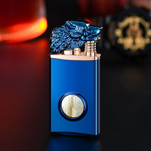 Cigarette Lighter, Wolf Head Luminous Lighter Transparent Warehouse Double Fire Conversion Lighter Gift Box