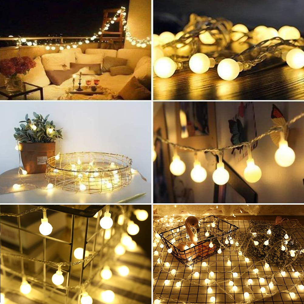 Battery Powered LED Frosted Bulbs with Timer Outdoor Festoon Lights 4.5m 