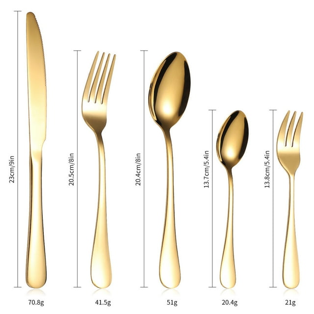 Stainless Steel Knife Set Cutlery Set 5-Piece Stainless Steel Cutlery Set Knife Spoon and Fork Set Cutlery Set Mirror Polished Smooth Edges Hand Wash Recommended