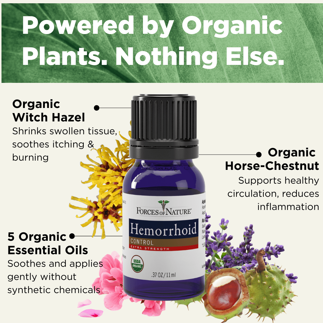 Forces of Nature Hemorrhoid Control Extra Strength 11ml, Natural, Organic Relief for Pain, Itching, Swelling