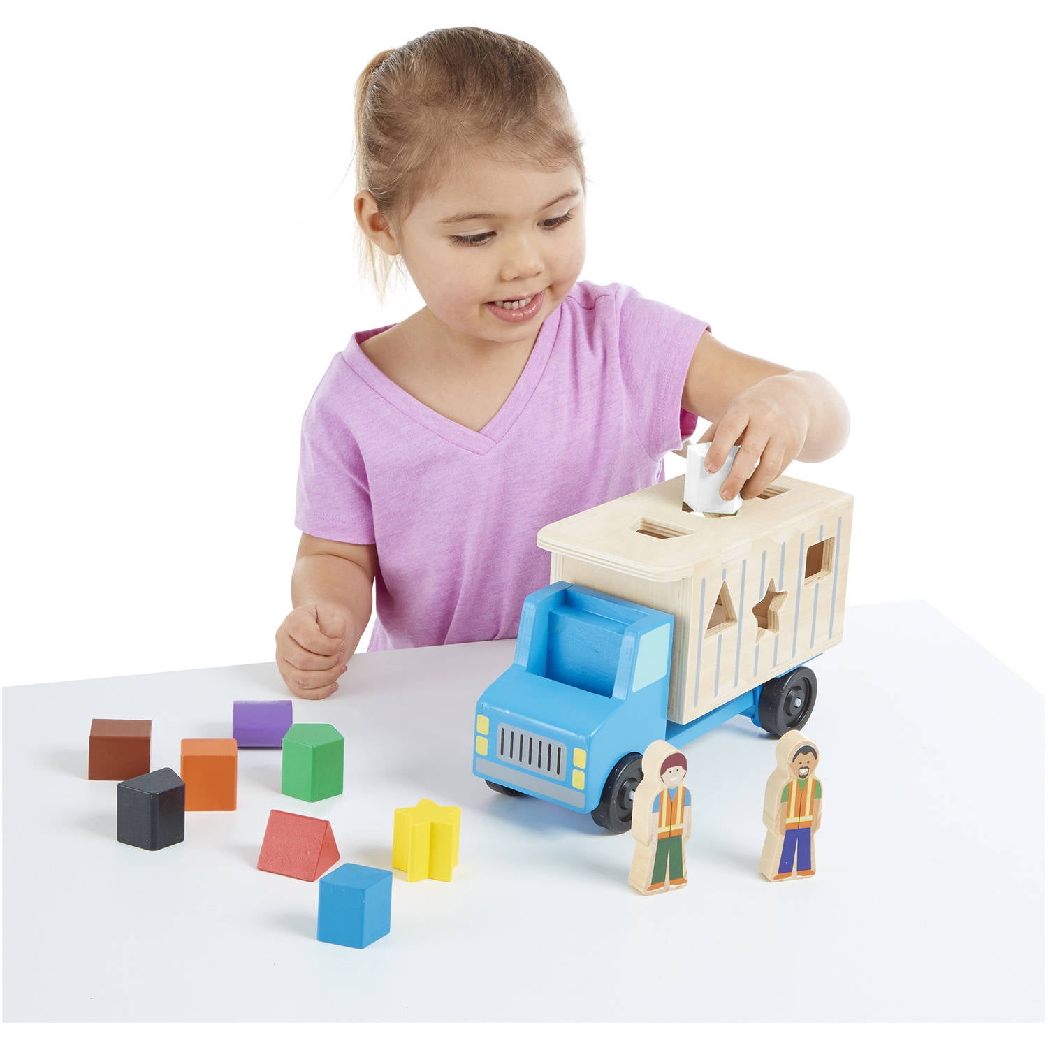 learn shapes with wooden truck toy