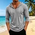 thumbnail image 6 of Mens Loose Fit V Neck 3/4 Sleeve Hooded Pullover Lightweight Drawstring Summer Beach Workout Sweatshirt Gray L, 6 of 7