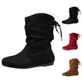 thumbnail image 2 of NOKIO Women's Wide Width Flat B𝗈𝗈𝑡𝑠 Comfortable Mid Calf Booties Fashion Back La𝖼e Up Booties Casual Round Toe Shoes V𝗂ntage Western Cowboy Shoes Lightweight Pull On Walking B𝗈𝗈𝑡𝑠, 2 of 4