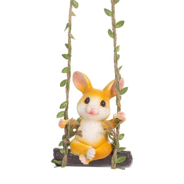 Figura de conejo de resina, juguete de conejo, escultura de escritorio, lindas decoraciones, adorno de animal Conejito columpio