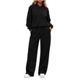 thumbnail image 4 of Usloyux Women's Plus Size 2 Piece Lounge Set Round Neck Long Sleeve Hoodie and Wide Leg Pants Matching Tracksuit Outfits with Drawstring Casual Loungewear, Black M, 4 of 8