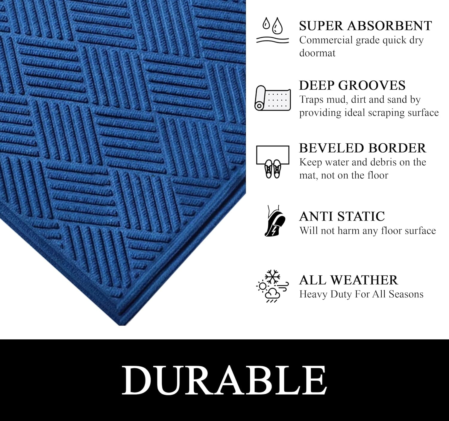 A1HC Indoor Outdoor Mat, Front and Back Entrance Welcome Mats, Large Front Door Patio Mats 24x36 Inches, Non-Slip Easy Clean Entrance Washable Large Size Doormats, Blue