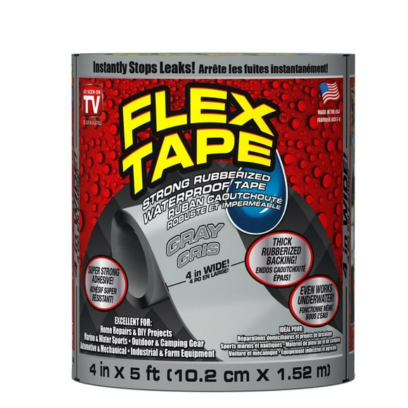 Flex Tape, Strong Rubberized Waterproof Tape, 4 inches x 5 feet, Gray