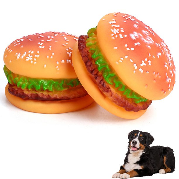 LEAQU 2PCS Pet Hamburger Toys Chew Hamburger Shaped Food Toy Squeaky