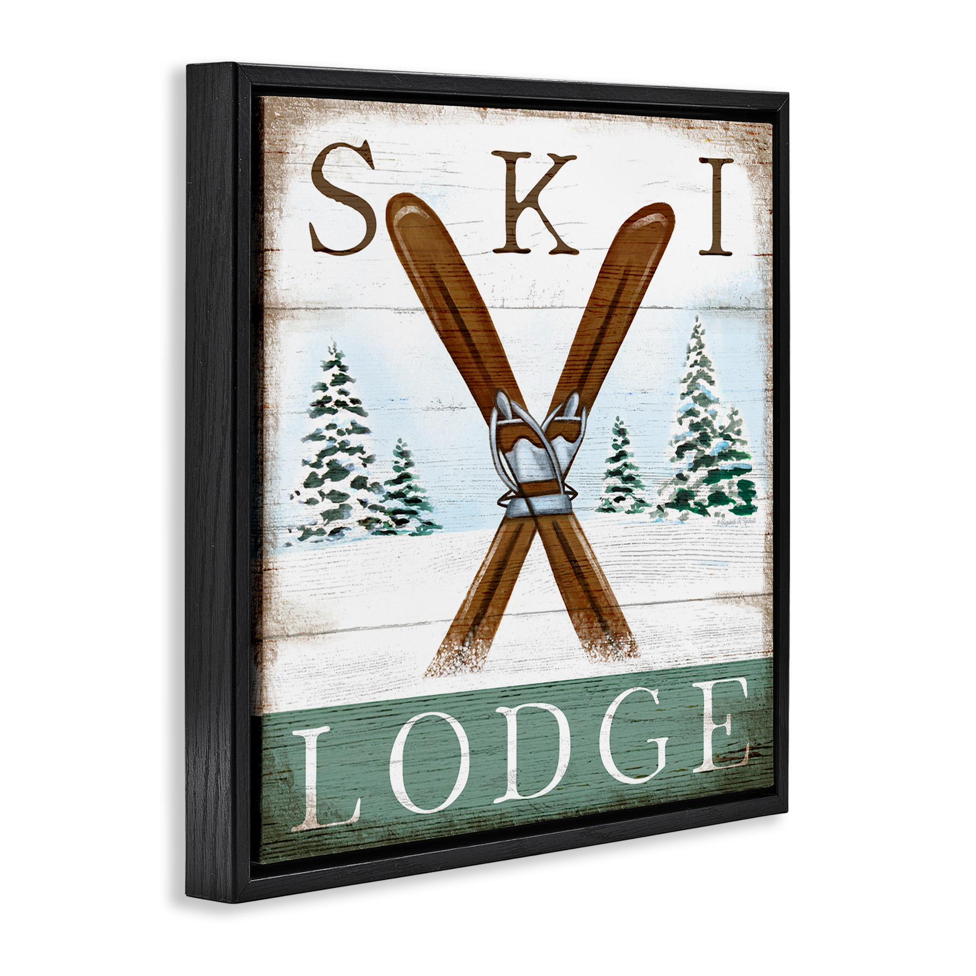 Stupell Industries Ski Lodge Rustic Cabin Sign Sports Painting Black Floater Framed Canvas Art Print Wall Art, 25 x 25