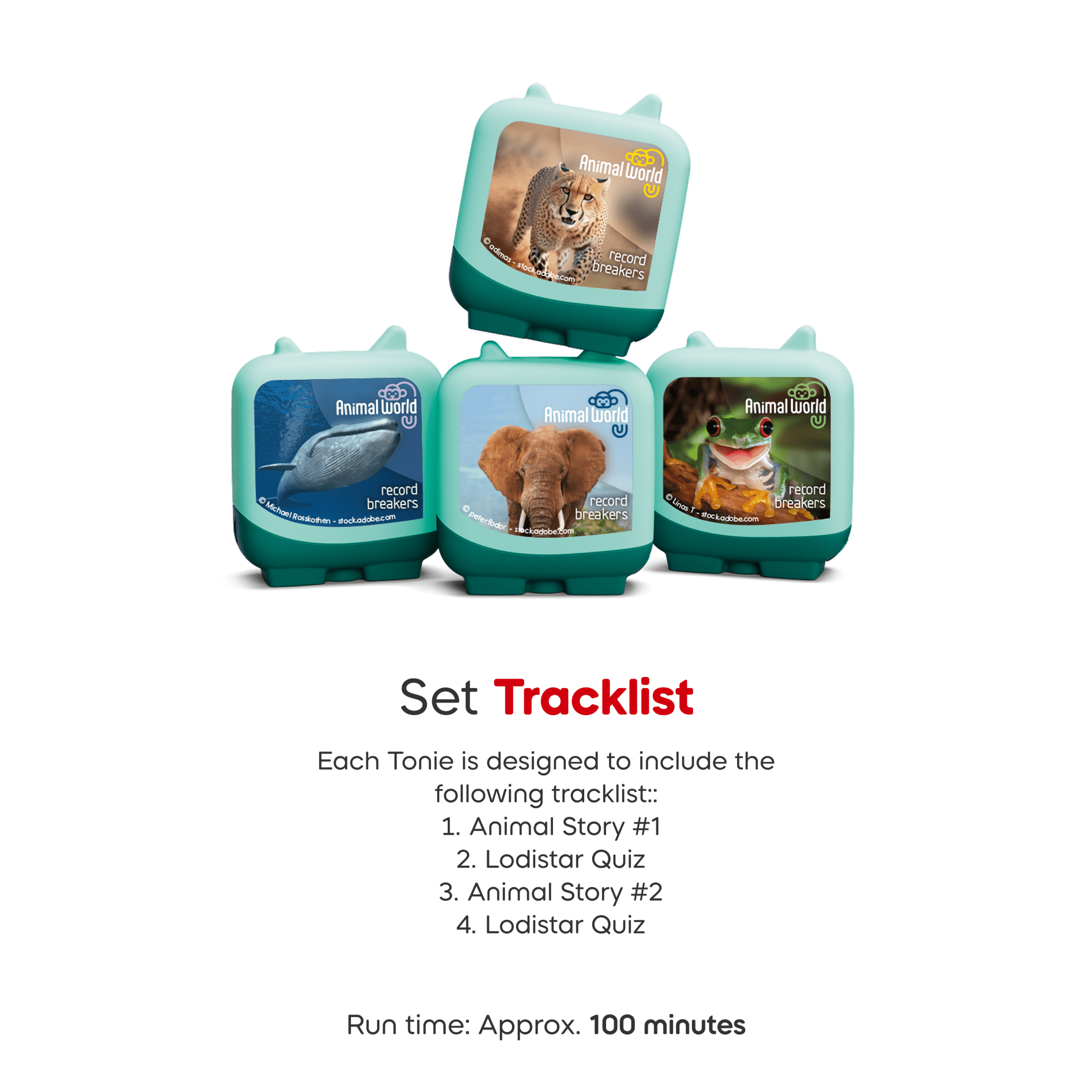 tonies Animal World: Record Breakers Clever Set, 4 Pack, Age Group 5+