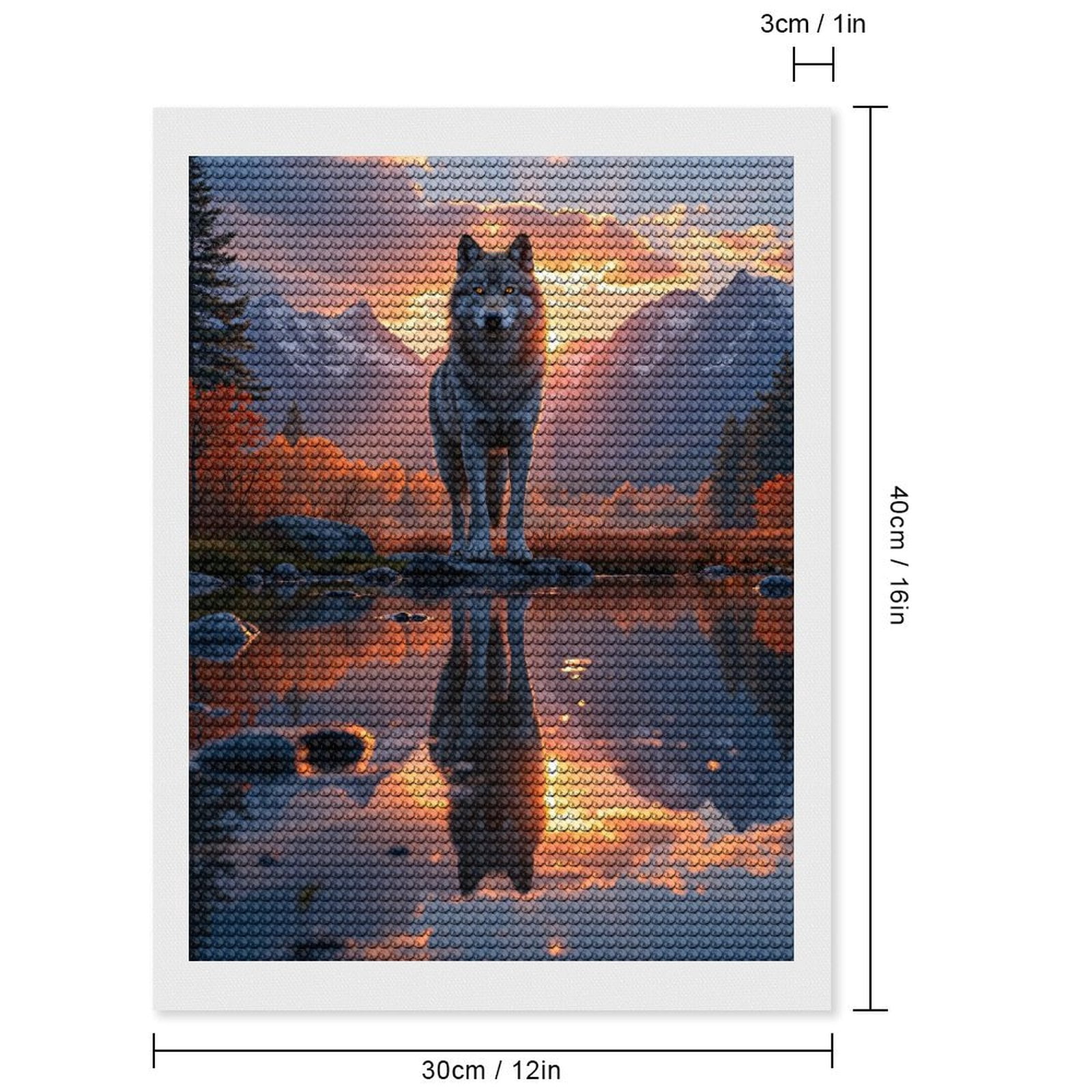 Diamond Art Kits for Adults, Wolf Sunset Reflection Mountains Serenity 5D Diamond Painting Kits for Adults Beginners, DIY Full Drill Diamond Painting, Gem Art and Crafts 12x16