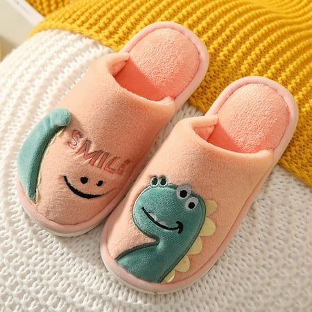 

TMOYZQ Baby Boys Girls Winter Warm Slipper Kids Indoor Cotton Slippers Cute Cartoon Dinosaur Pattern Non-Slip Slippers Soft Sole Flat Bottom Children s Slip-on Shoes