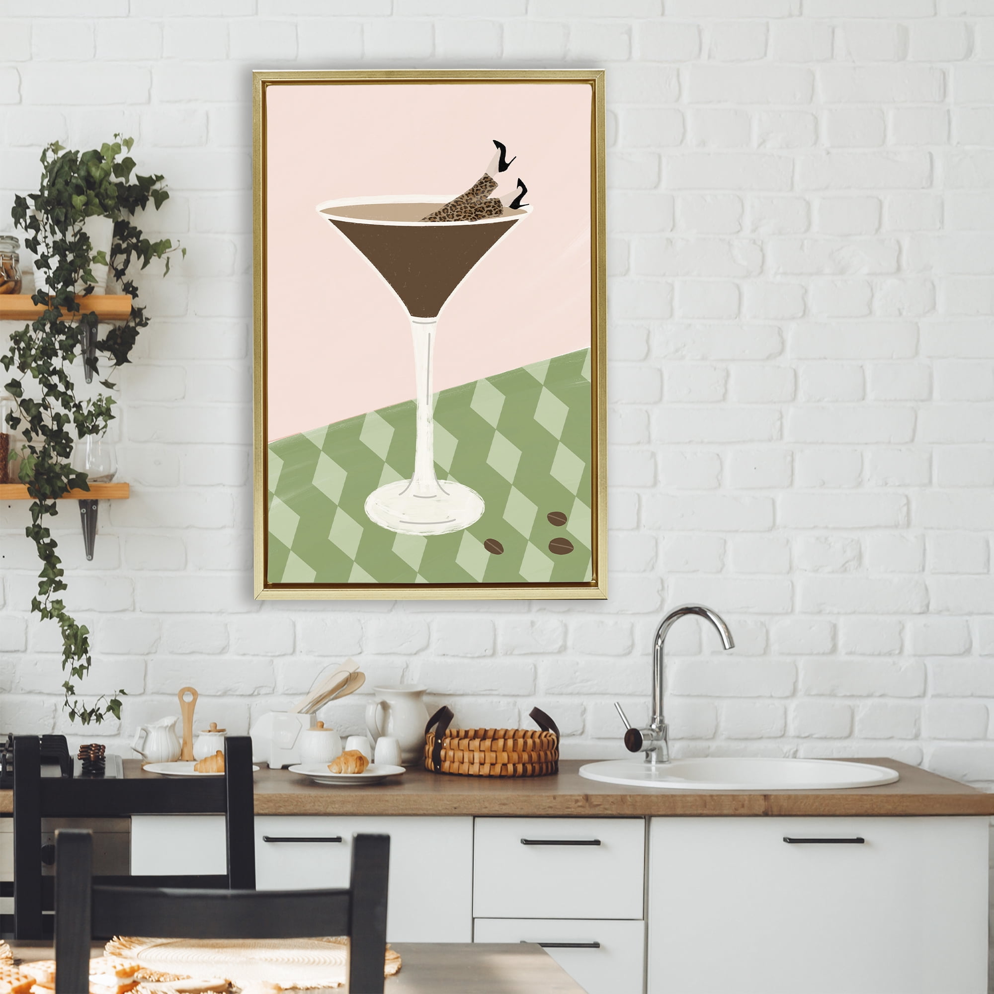 Stupell Industries Glam Martini Splash Gold Framed Floater Canvas Wall Art, design by Emily Navas