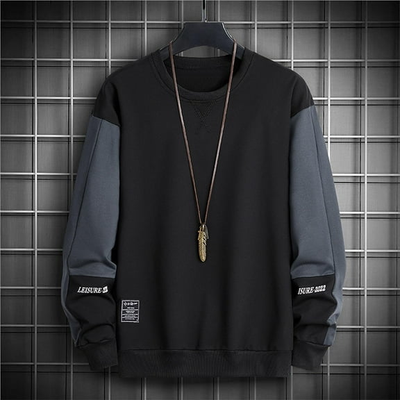 Free Shipping Men's Patchwork Fleece Sweatshirts Fall Winter Round Neck Shirts Trendy Color Block Casual Loose Athletic Pullover