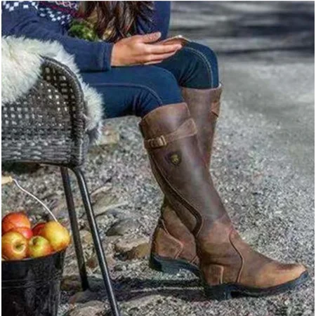 

2024 DREAMFIRE Women Boots Fashion Vintage Casual Solid Color Women‘s Boots PU Retro Faux Leather Knee Length Midi Boots Female Shoes