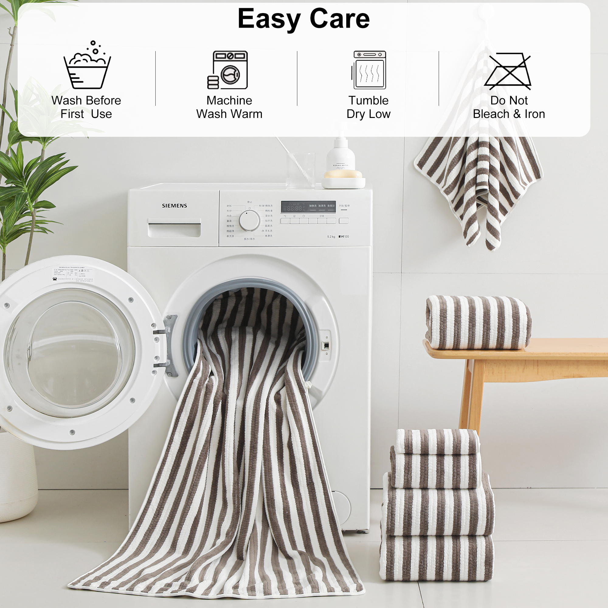 Jessy Home 6 Piece Dark Brown Bath Towel Set for Bathroom-2 Bath Towels,2 Hand Towels,2 Washcloths Soft and Plush Highly Absorbent Towel for Hotel & Spa