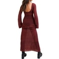 thumbnail image 6 of Qiylii Women Crochet Knit Maxi Dresses Y2K Hollow Out Long Dresses Halter Neck Bodycon Dress Retro Summer Beachwear, 6 of 8