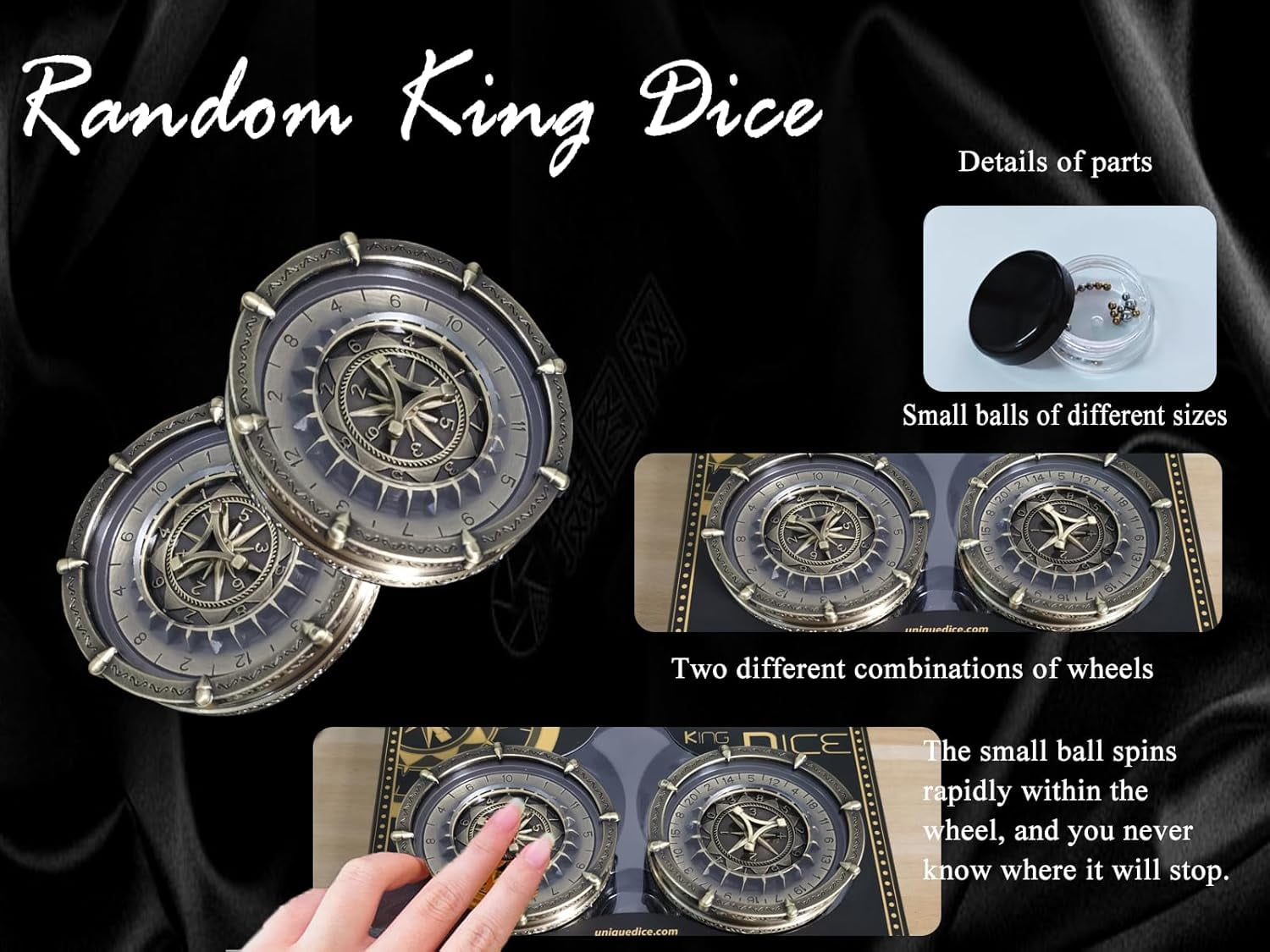 7-in-2 Random King Metal DND Dice Spinner for Pathfinder MTG RPG Board Games, Maggie D&D Dice Set,Adult