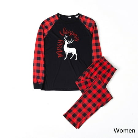 

Jialili Christmas Parent-Child Wear Lattice Elk Print Family Pajamas Home Service Parent-Child Suit Mom Black L