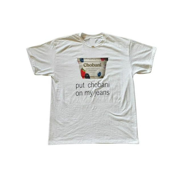 Funny 'Put Chobani on My Jeans' Cotton T-Shirt | 100% Cotton Lightweight 6 oZ oversized Gym Shirt & Comfortable Workout Top | unisex Casual Soft Tee for everyday Wear!