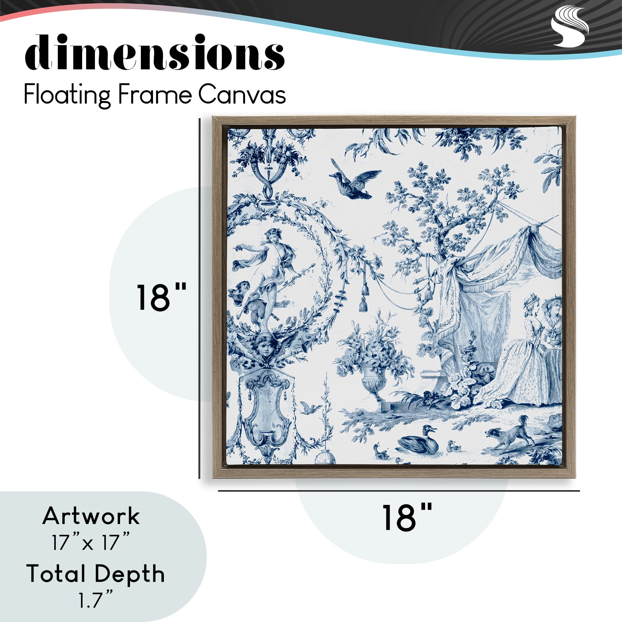 Classic Toile Scene Brown Framed Floater Canvas Wall Art, design by Vintage Hustle