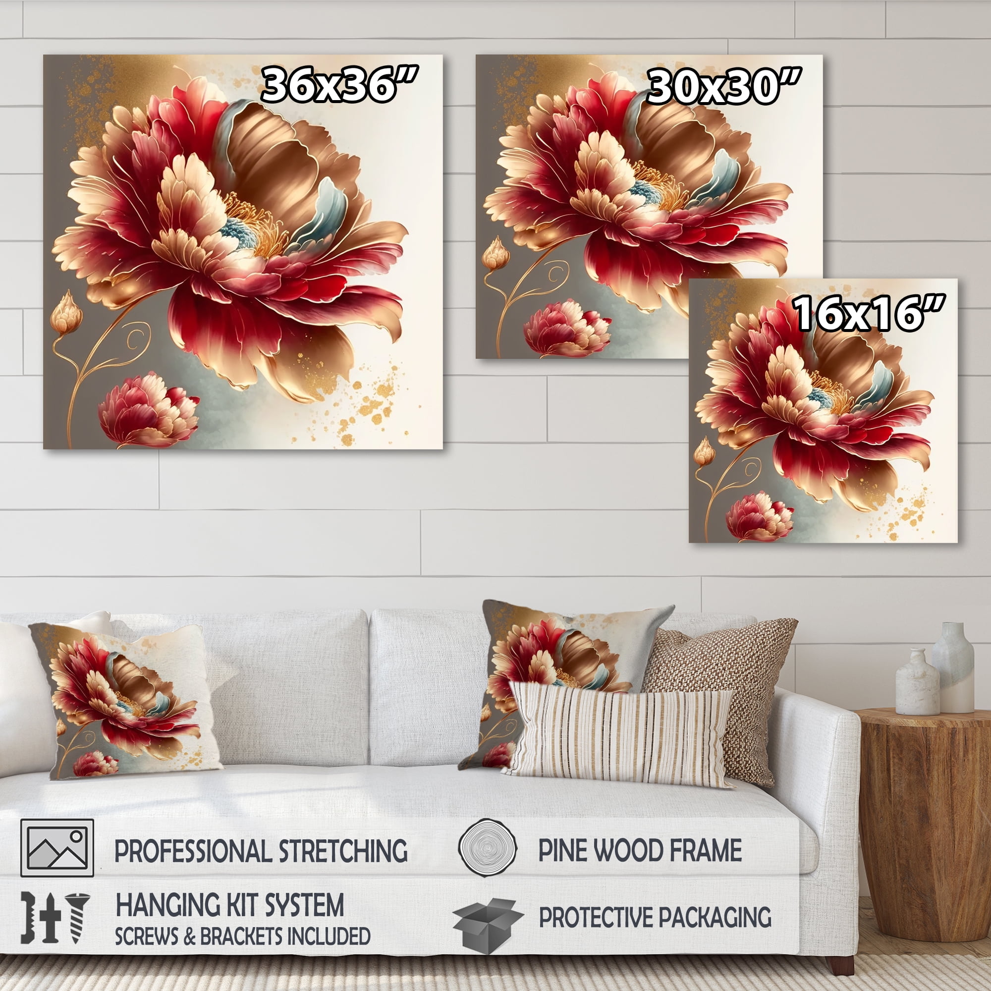 Designart Bold Red Floral Design I Canvas Wall Art