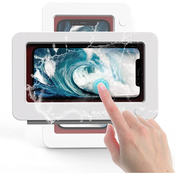 Shower Phone Holder Waterproof 360 Rotation Shower Phone Case HD Touch Screen Wall Mount up to 6.8inch for Cell Phones iPhone 11 12 Pro XR XS MAX Samsung Galaxy S21, White