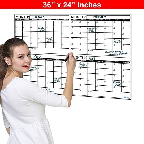 Large Dry or Wet Erase Laminated Monthly Wall Calendar Planner 