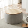 thumbnail image 3 of GZXS 25.5-Inch Storage Ottoman with Lid, Modern Linen Fabric Round Upholstered Footstool or Side Table, for Bedroom, Living Room, Home Office, Light Gray, 3 of 10