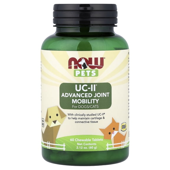 NOW Foods Pets UC-II® Advanced Joint Mobility for Dogs/Cats, 60 Chewable Tablets, 2.12 oz (60 g)