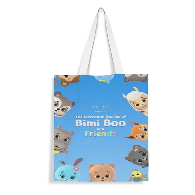 Bimi Boo and Friends Bolso de tela con estampado de lienzo para mujer, bolsa de compras reutilizable y estética, con cremallera interior, regalo para mujer, 35 × 40 cm.