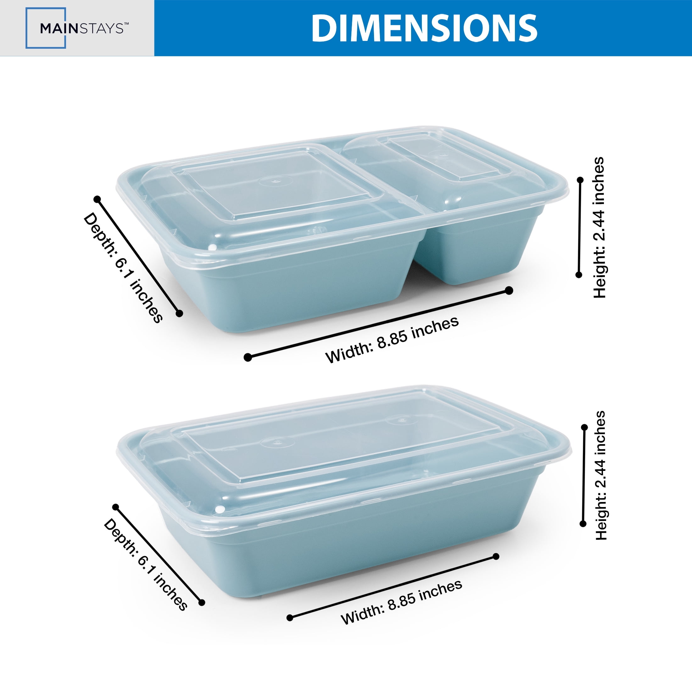 Mainstays 60-Piece BPA-Free Plastic Meal Prep Food Storage Container Set, Blue Cameo