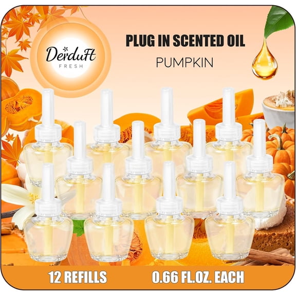 Plug in Air Freshener Refills for Home, Pumpkin Scented Oil Refill, Winter Fragrance – 12 Count, 7.92 Fl Oz, Compatible with Air Wick & Glade, Not Include Glade Plus – Ideal for Bedroom, Bathroom